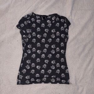 INC International Concepts Black Skull Print Women's Tee